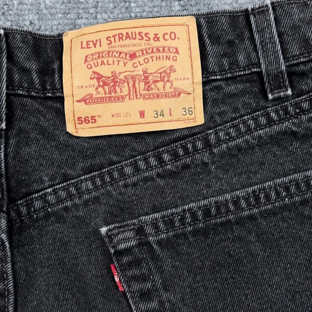 Vintage‎ Levi's 565 Wide Leg Jeans Mens 34x36 FITS 32x35 Black Loose Denim Y2K